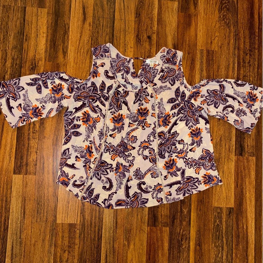 John Paul Richard Woman Paisley Cold Shoulder Blouse Purple Orange 3X